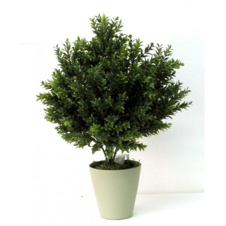 Cespuglio di Bosso Artificiale per esterno, Con Vaso, Resistente ai raggi U.V. cm. 53-